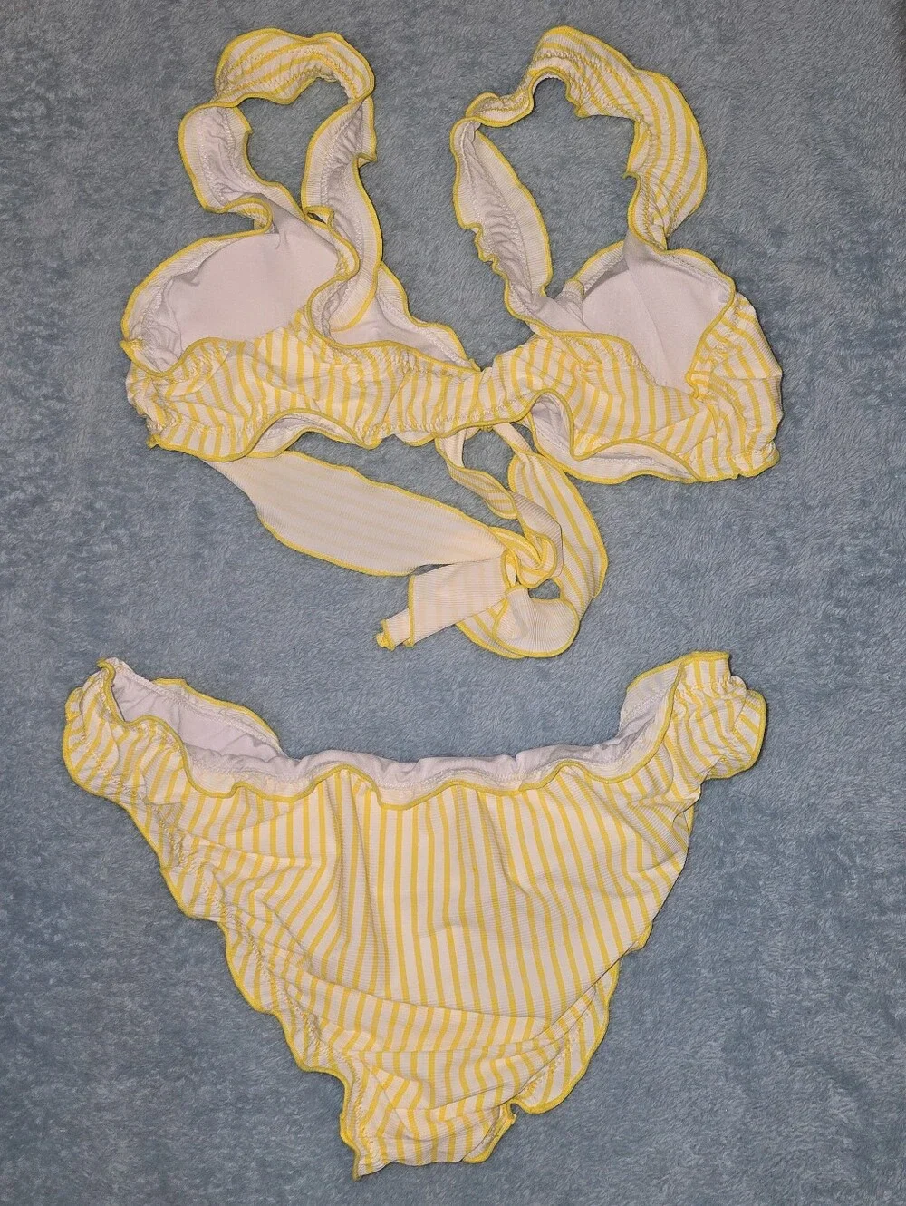 Cupshe  Size S Yellow & White Striped Ruffled Tie-Front Bikini Set